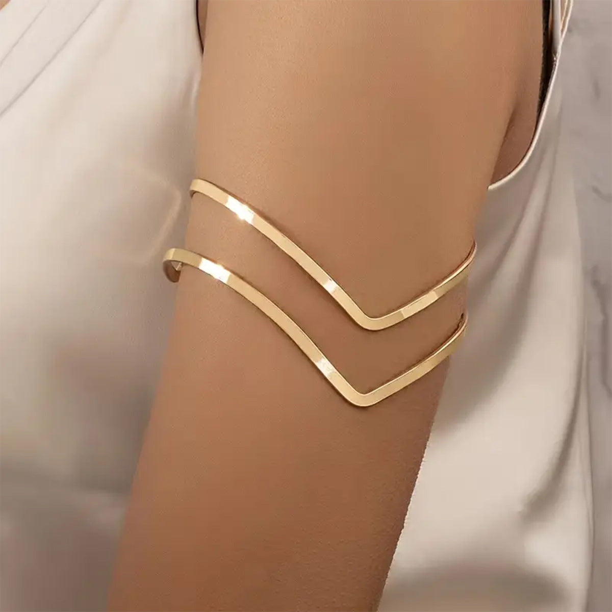 Sculptural Chevron Arm Cuff | Golden Goddess