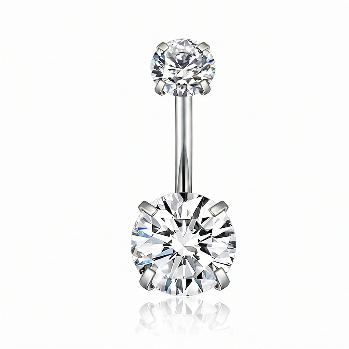 Classic Double Crystal Belly Ring – Timeless Silver