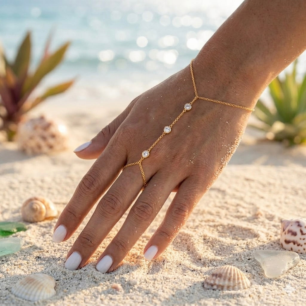 Crystal Bezel Hand Chain – Golden Celestial