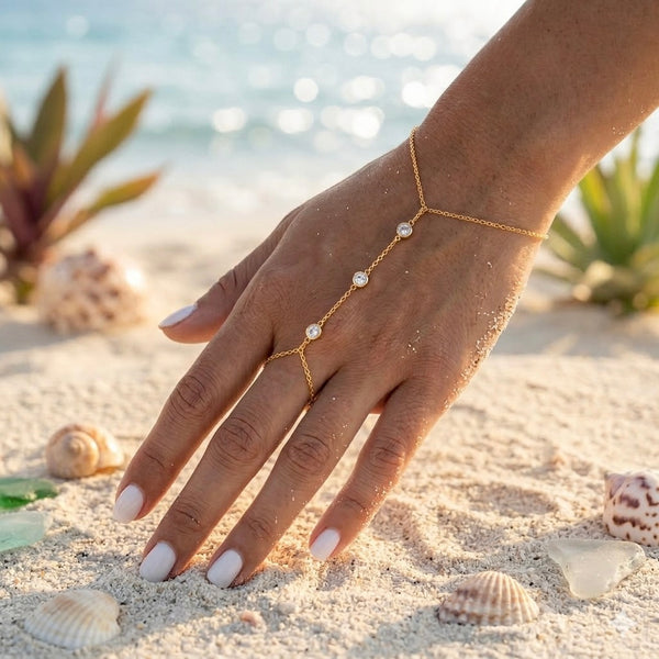 Gilded Constellation Hand Chain – Celestial Radiance