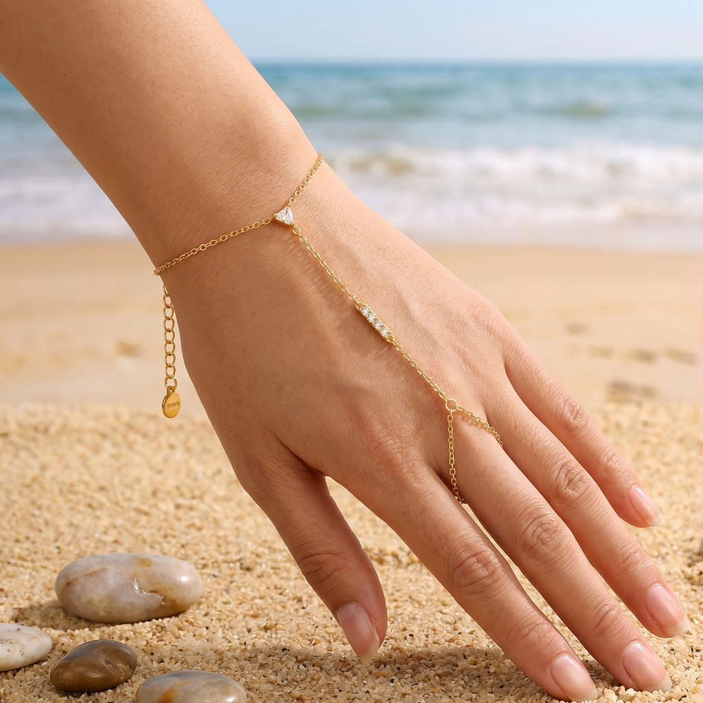 Crystal Bar Hand Chain – Golden Glamour