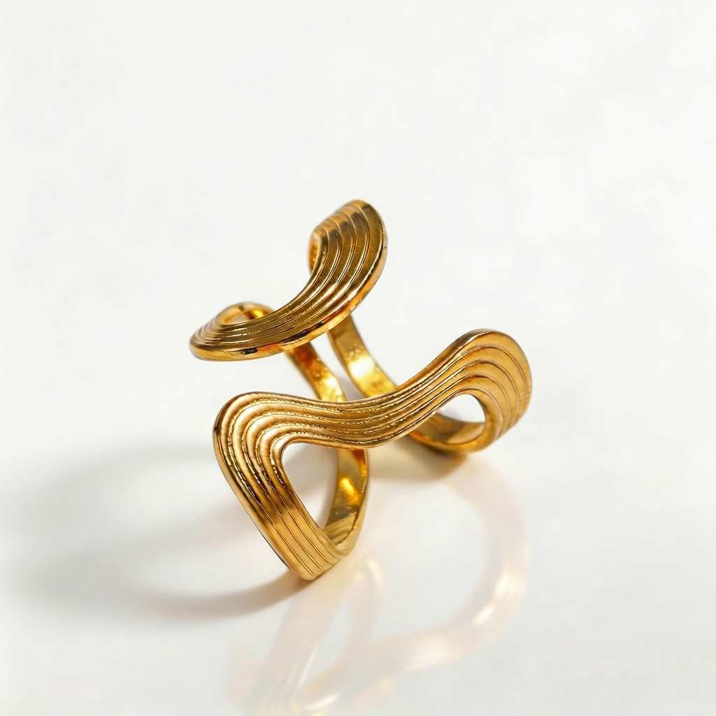 Grooved Infinity Wave Ring – Golden Current