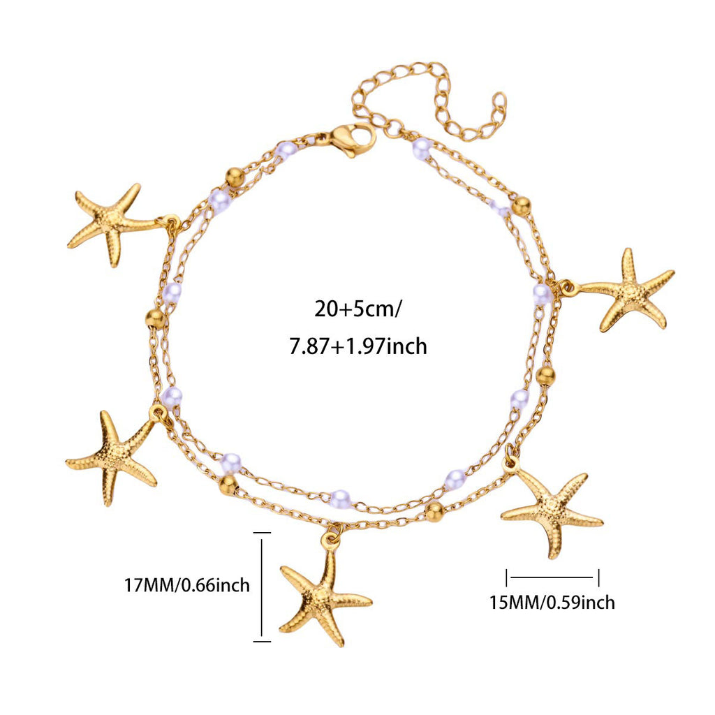Layered Starfish &amp; Pearl Anklet – Ocean Whisper