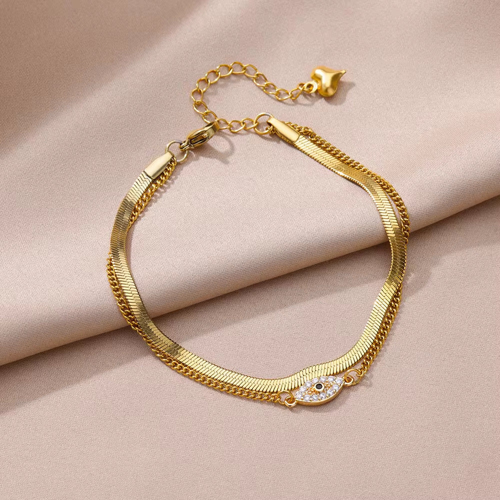 Layered Herringbone Evil Eye Anklet – Protective Radiance