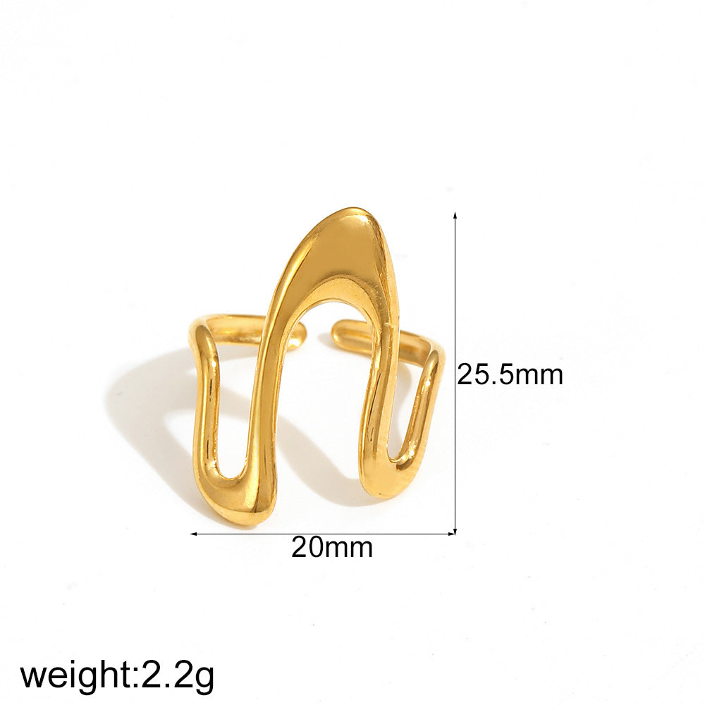 Minimalist Wave Arch Ring – Golden Pulse