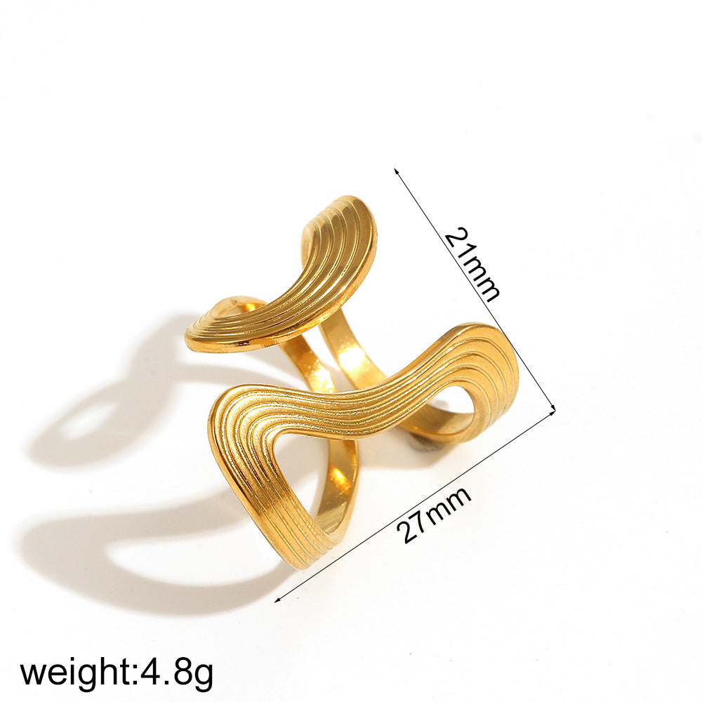 Grooved Infinity Wave Ring – Golden Current