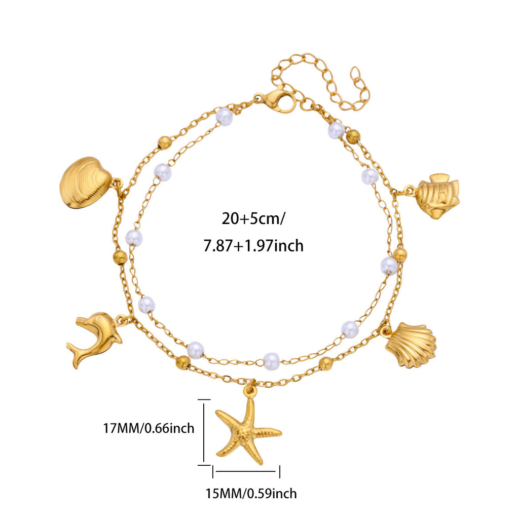 Layered Marine Charm &amp; Pearl Anklet – Deep Sea Dream