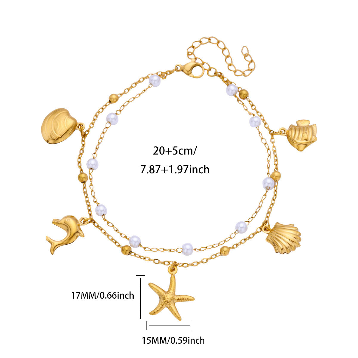 Layered Marine Charm &amp; Pearl Anklet – Deep Sea Dream